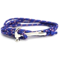 Detalle de pulsera náutica de cuerda con cierre de martillo plateado azul blanco rojo - Estilo Rayado Marino Rojo Blanco (SCT-08)
