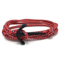 Macro shot of Viking braided rope bracelet with black anchor clasp and laser engraving - Classic Red Blue White Mix (BA-06)