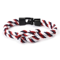 Driekleurige nautische touwarmband met klassieke zeemansknoop en zwarte matte gesp - Marineblauw met Rood en Wit
