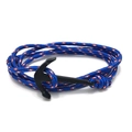 Close-up of a blue braided nautical anchor bracelet with engraved Vikings logo on buckle - Blue Red White Striped (BA-08)