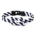 Marineblauw en wit gevlochten nautische armband met een zwarte gesp voor koppels - Marineblauw en Wit