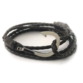 Bracelet multicouche en cuir tressé avec fermoir ancre vintage de couleur marron - Cordon en Cuir Noir (Fermoir Argenté)