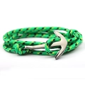 Macro detail of nautical anchor bracelet with vibrant green woven rope and gunmetal clasp - Bright Green (QB-05)