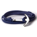 Bracelet en cuir bleu avec fermoir ancre argenté dans un style nautique marine - Bleu (SB Simple Couche)