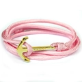 Bracelet nautique rose à plusieurs rangs avec fermoir ancre doré poli et gravure Vikings - Rose