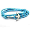 Detail of nautical tri-color nylon braided rope bracelet with polished silver anchor clasp - Sky Blue (QB-07)