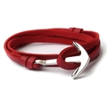 Bracelet multicouche en cuir rouge avec un fermoir ancre poli en métal argenté brillant - Rouge (SB Simple Couche)