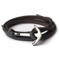 Détail d'un bracelet multicouche en cuir marron foncé avec fermoir en argent en forme d'ancre - Gris (SB Simple Couche)