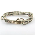 Detail of army green woven nautical bracelet with a gold-finished anchor fish hook clasp - Army Green With Gold Clasp (GF-02)