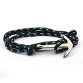 Bracciale nautico fatto a mano in corda blu navy con chiusura ad ancora in argento - Nero (QB-03)