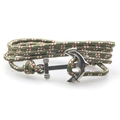 Bracciale ad ancora fatto a mano con corda intrecciata verde oliva e chiusura in argento - Verde Oliva a Pois (SC-02)