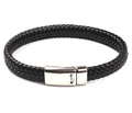 Dettaglio del bracciale in pelle intrecciata nera con chiusura magnetica argento - Nero