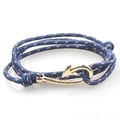 Bracciale nautico multi-giro in corda con chiusura a gancio dorata in rosso bianco blu - Blu Scuro/Bianco/Rosso Intrecciato Con Chiusura Dorata (GF-12)
