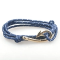 Bracciale nautico blu con chiusura a gancio dorato e motivo a pois bianchi - Blu Scuro Con Dettagli Bianchi E Chiusura Dorata (GF-15)