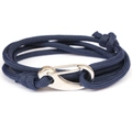 Handmade navy blue braided rope multi-layer bracelet with polished silver anchor clasp - Navy Blue