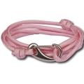 Close-up of pink multi-layer woven anchor bracelet with a silver metal lobster clasp - Pink