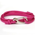 Detail of rose red braided nylon cord bracelet with a silver metal hook clasp on white background - Rose Red