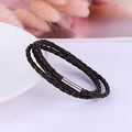 Bracciale multistrato in pelle intrecciata marrone scuro con chiusura magnetica argento - Corda in Pelle Caffè