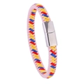 Rainbow braided leather bracelet with silver magnetic clasp for men and women - Pink Camouflage Leather Cord