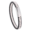 Men's hand-woven black and white leather bracelet with polished silver metal clasp - Black White Camo Leather Cord