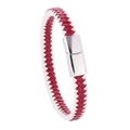 Braided leather bracelet in red and white design with silver magnetic clasp for men and women - Wine Red White Camo Cord