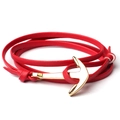 Three-wrap red leather anchor bracelet with gold nautical clasp for men and women - Red