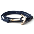 Close-up of navy blue multi-layer leather cord bracelet with golden anchor clasp - Sapphire Blue