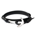 Modisches zweilagiges geflochtenes Lederarmband in Schwarz mit silbernem Ankerverschluss - Schwarz