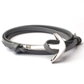 Vintage Anker-Lederarmband mit doppellagigem grauem Band und silberner Segelschnalle - Grau