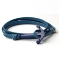 Bracciale multistrato in pelle blu con chiusura ad ancora blu per uomo e donna - Celeste