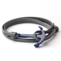 Bracciale in pelle grigia a doppio strato con chiusura ad ancora in metallo blu - Grigio
