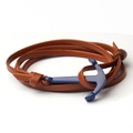 Bracciale multistrato in pelle marrone intrecciata con elegante chiusura a ancora blu - Cachi