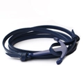 Bracciale multistrato in pelle intrecciata blu navy con chiusura ad ancora lucida - Blu zaffiro