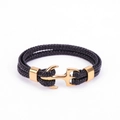 Bracciale da uomo in pelle nera intrecciata con chiusura a ancora in acciaio dorato - Nero / 18cm