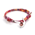 Bracelet tressé bohème multicolore avec pendentif ancre en argent poli - Rouge Camouflage