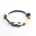 Minimalist navy and white woven couple rope bracelet with adjustable gold silk thread knots - Blue And White (Men 4mm)