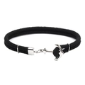 Handwoven black nautic rope bracelet with a polished silver stainless steel anchor clasp - Black