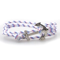 Bracciale nautico in corda bianca con chiusura ad ancora in argento lucido e dettagli - Twill Rosso e Blu (SC-04)