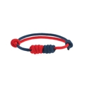 Detailansicht des geflochtenen Vajra-Knoten Armbands in Rot und Marineblau - Modell D Navy Blau + Rot