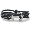 Bracelet ancre fait main en nylon noir à pois blancs avec fermoir en métal argenté - Noir avec Vagues Blanches (SC-13)