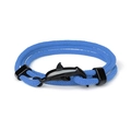 Detail of blue woven rope bracelet with matte black dolphin charm and ocean style texture - Lake Blue Cord Black Dolphin