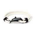 Dettaglio del bracciale in corda intrecciata bianca con chiusura in metallo nero a delfino - Cordino Bianco Sporco Delfino Nero