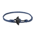 Navy blue nylon braided bracelet featuring a black matte manta ray shaped clasp closure - Navy Blue Rope Black Manta Ray