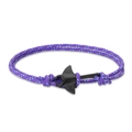 Detailed view of woven fiber cord bracelet featuring a black manta ray charm accessory - Purple White Blue Camouflage Rope Black Manta Ray