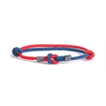 Koppelarmband met concentrische knoop van rood en blauw gevlochten touw en verstelbare schuif - Blauwgroen + Rood