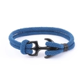 Bracelet nautique en nylon tressé bleu avec fermoir ancre noir mat pour hommes - Bleu sarcelle