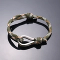 Outdoor paracord bracelet with tricolor weave and polished silver U-shackle clasp - Camouflage Mixed Colors