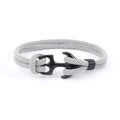 Bracelet pour homme en corde grise tressée avec fermoir ancre en métal noir mat - Gris Argent