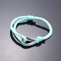 Adjustable light blue nautical rope bracelet with stainless steel horseshoe clasp - Aqua Green