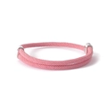 Detailed macro view of pink braided rope bracelet with polished silver metal clasps - Pink
